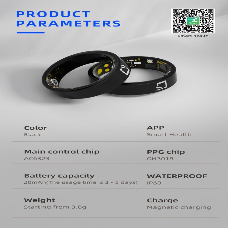R20 SIZE 7 Smart Ring, Support Heart Rate / Blood Oxygen / Sleep Monitoring / Multiple Sports Modes(Black)