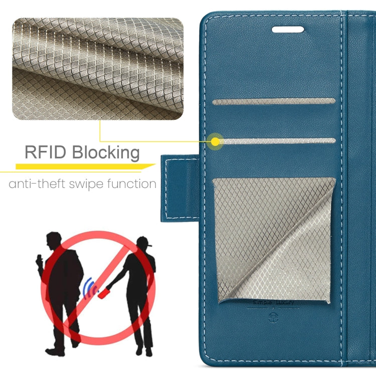 For Redmi Note 14 5G CaseMe 023 Butterfly Buckle Litchi Texture RFID Anti-theft Leather Phone Case(Blue)