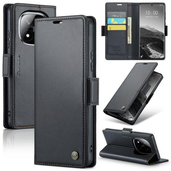 For Redmi Note 14 Pro 5G CaseMe 023 Butterfly Buckle Litchi Texture RFID Anti-theft Leather Phone Case(Black)