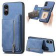 For Sony Xperia 10 VI Retro MagSafe Zipper Wallet Card Bag Back Phone Case(Blue) - Sony Cases by PMC TechLife | Online Shopping South Africa | PMC TechLife | Buy Now Pay Later Mobicred