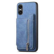 For Sony Xperia 5 V Retro MagSafe Zipper Wallet Card Bag Back Phone Case(Blue)