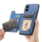 For Sony Xperia 5 V Retro MagSafe Zipper Wallet Card Bag Back Phone Case(Blue)