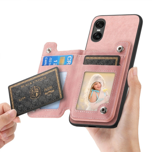 For Sony Xperia 5 V Retro MagSafe Zipper Wallet Card Bag Back Phone Case(Pink)