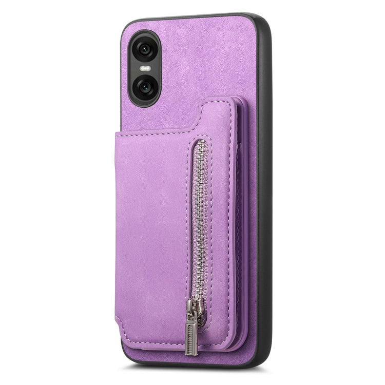 For Sony Xperia 5 V Retro MagSafe Zipper Wallet Card Bag Back Phone Case(Purple)