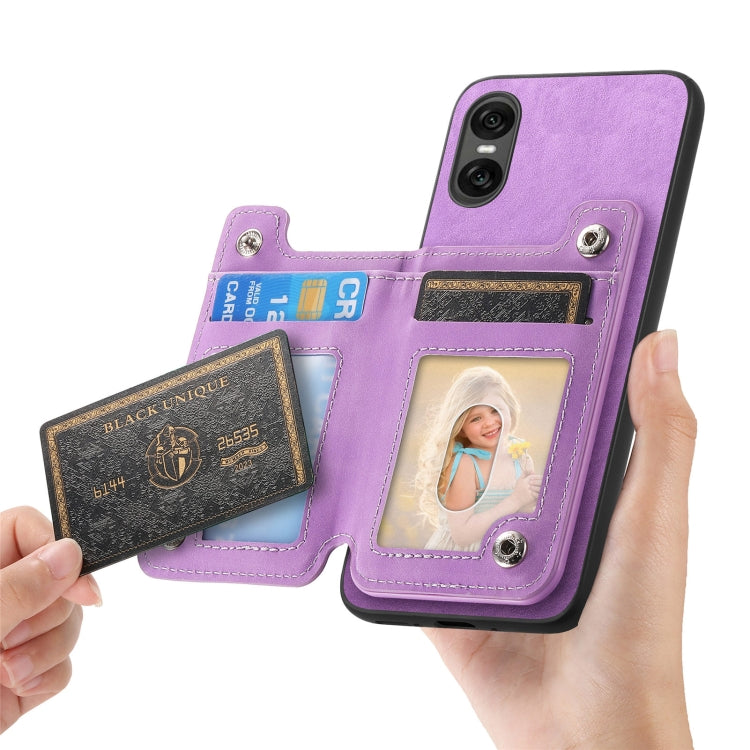 For Sony Xperia 5 V Retro MagSafe Zipper Wallet Card Bag Back Phone Case(Purple)