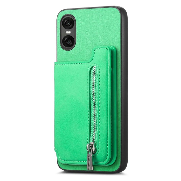 For Sony Xperia 5 V Retro MagSafe Zipper Wallet Card Bag Back Phone Case(Green)