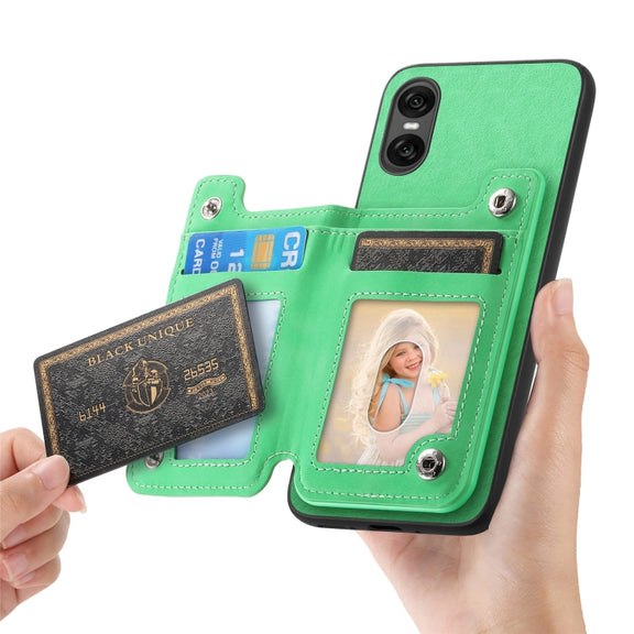 For Sony Xperia 5 V Retro MagSafe Zipper Wallet Card Bag Back Phone Case(Green)