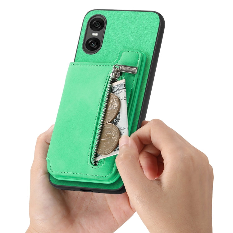 For Sony Xperia 5 V Retro MagSafe Zipper Wallet Card Bag Back Phone Case(Green)