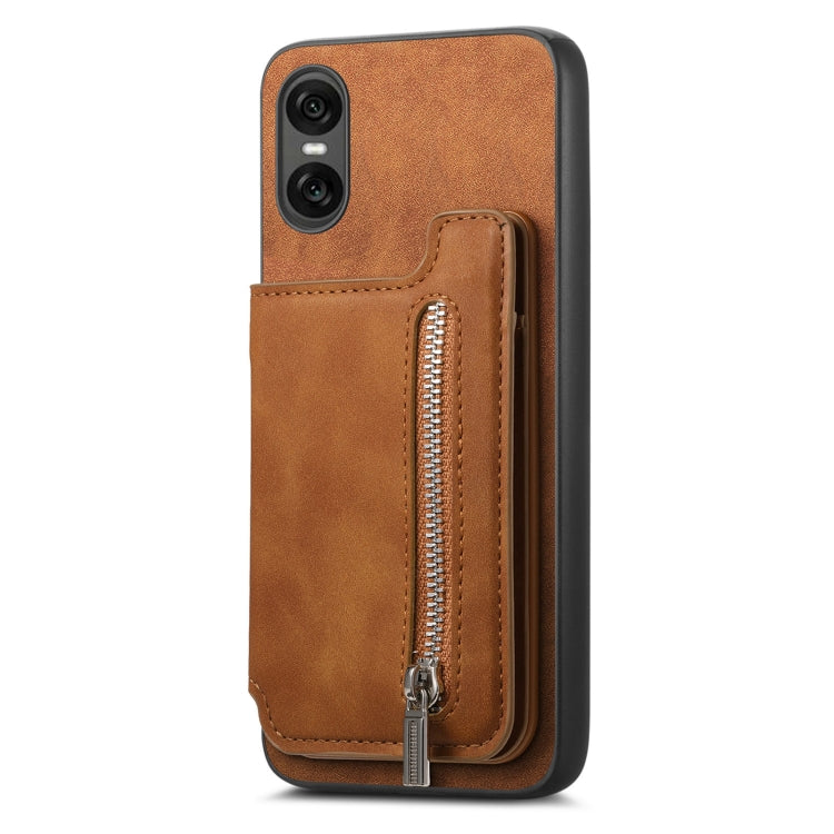 For Sony Xperia 5 V Retro MagSafe Zipper Wallet Card Bag Back Phone Case(Brown)