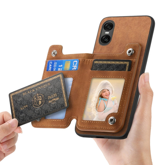 For Sony Xperia 5 V Retro MagSafe Zipper Wallet Card Bag Back Phone Case(Brown)