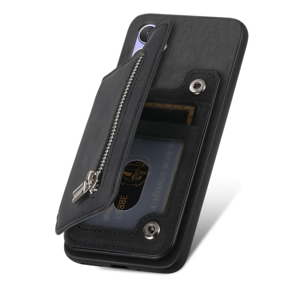 For Sony Xperia 5 V Retro MagSafe Zipper Wallet Card Bag Back Phone Case(Black)