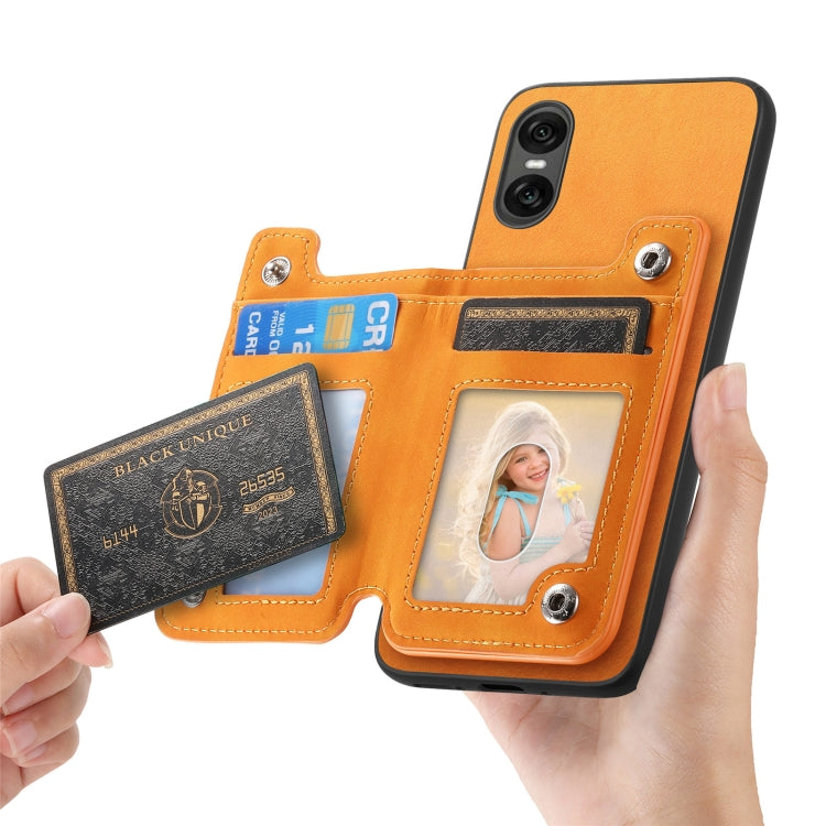 For Sony Xperia 1 V Retro MagSafe Zipper Wallet Card Bag Back Phone Case(Yellow)