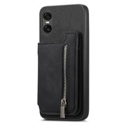 For Sony Xperia 1 V Retro MagSafe Zipper Wallet Card Bag Back Phone Case(Black)