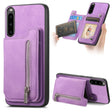 For Sony Xperia 10 V Retro MagSafe Zipper Wallet Card Bag Back Phone Case(Purple) - Sony Cases by PMC TechLife | Online Shopping South Africa | PMC TechLife | Buy Now Pay Later Mobicred