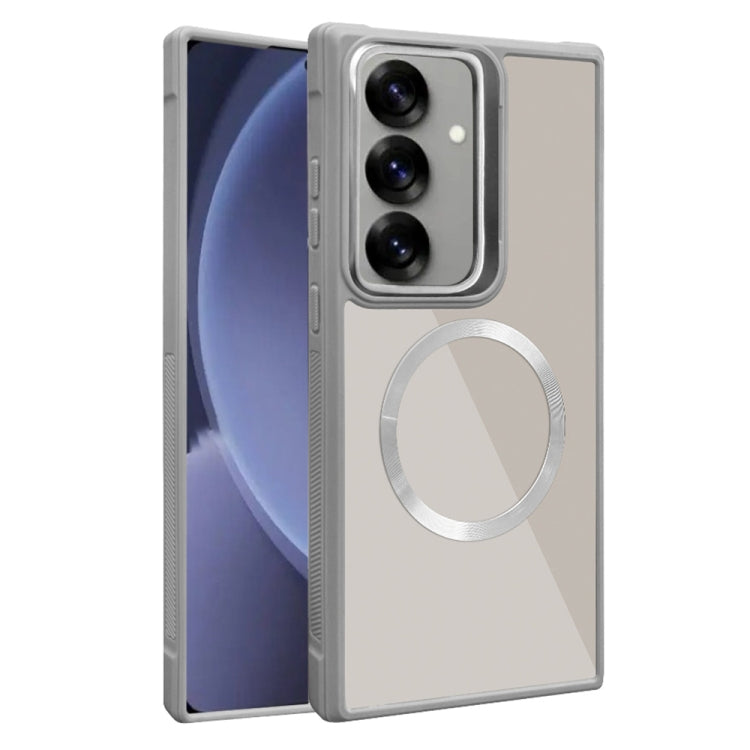 For Samsung Galaxy S25+ 5G Plated CD Texture MagSafe Acrylic Hybrid TPU Phone Case(Gray)