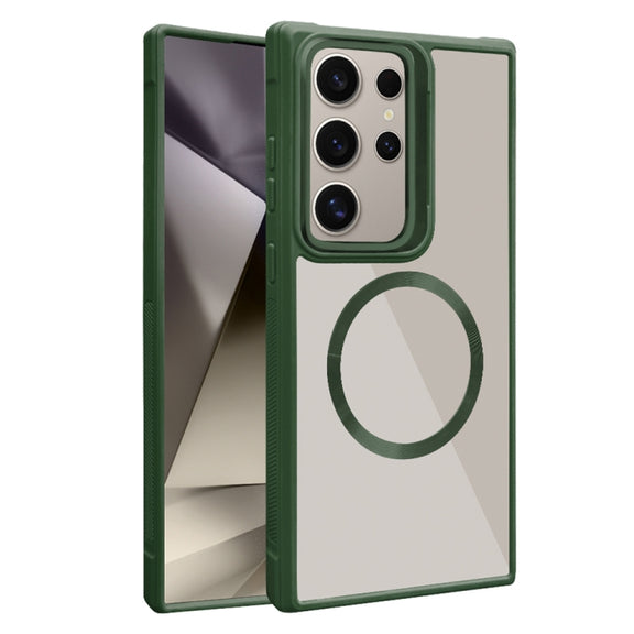 For Samsung Galaxy S25 Ultra 5G Plated CD Texture MagSafe Acrylic Hybrid TPU Phone Case(Green)
