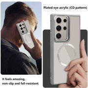 For Samsung Galaxy S25+ 5G Plated CD Texture MagSafe Acrylic Hybrid TPU Phone Case(Green)