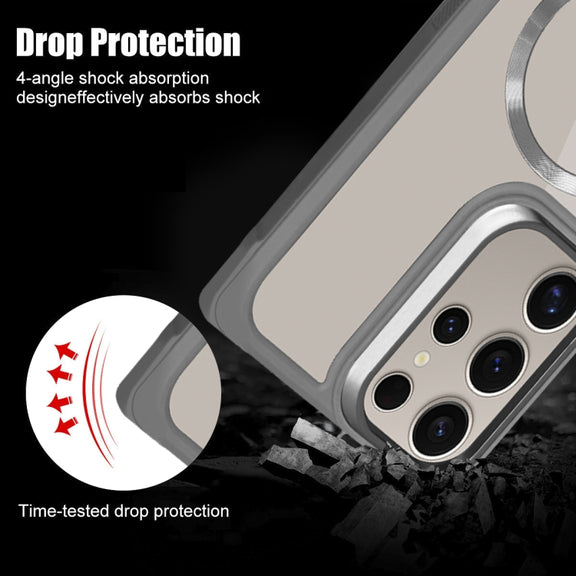 For Samsung Galaxy S25 5G Plated CD Texture MagSafe Acrylic Hybrid TPU Phone Case(Black)