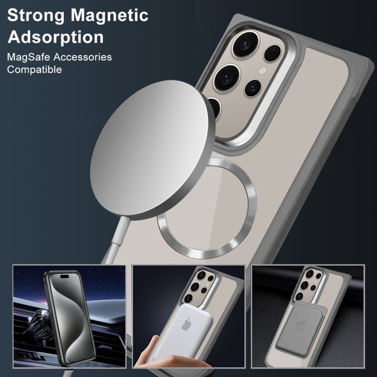 For Samsung Galaxy S25+ 5G Plated CD Texture MagSafe Acrylic Hybrid TPU Phone Case(Orange)