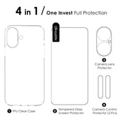 For iPhone 16 NORTHJO 4 in 1 TPU Phone Case with Screen Film and Lens Film and Camera Control Button Cover(Clear)