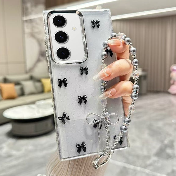 For Samsung Galaxy S25+ 5G Little Fresh Bow Bracelet Chain TPU Phone Case(Black)