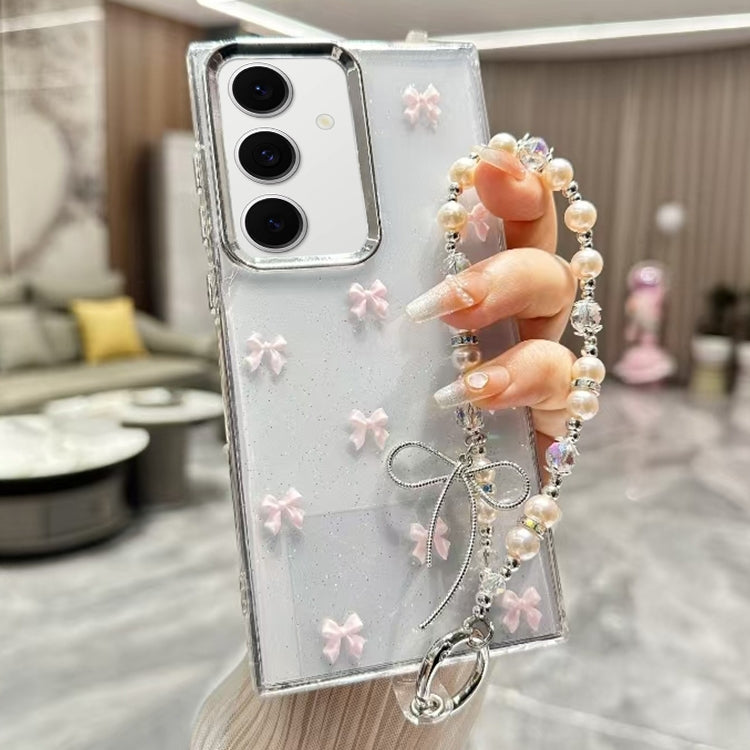 For Samsung Galaxy S25+ 5G Little Fresh Bow Bracelet Chain TPU Phone Case(Pink)
