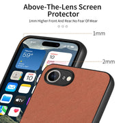 For iPhone 16e Twill Fabric Leather Skin Back Phone Case(Brown)