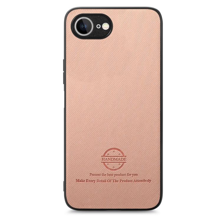 For iPhone 16e Twill Fabric Leather Skin Back Phone Case(Pink)