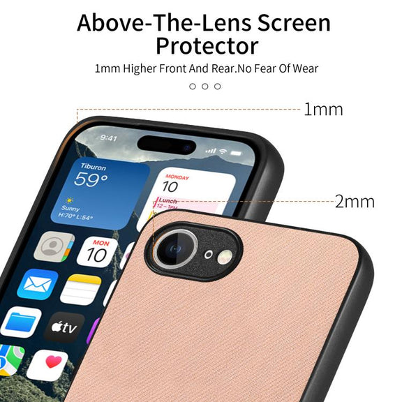 For iPhone 16e Twill Fabric Leather Skin Back Phone Case(Pink)