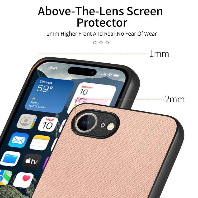 For iPhone 16e Twill Fabric Leather Skin Back Phone Case(Pink)