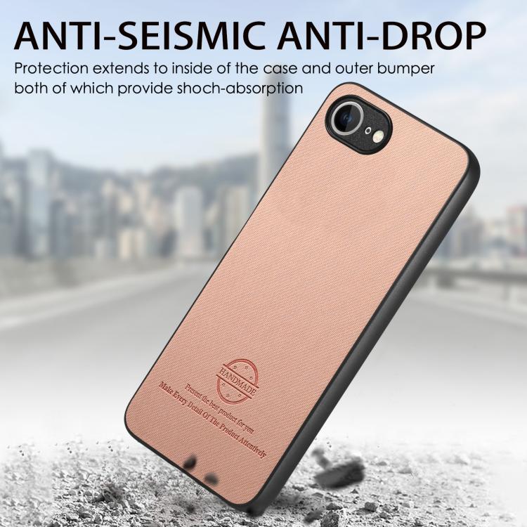 For iPhone 16e Twill Fabric Leather Skin Back Phone Case(Pink)
