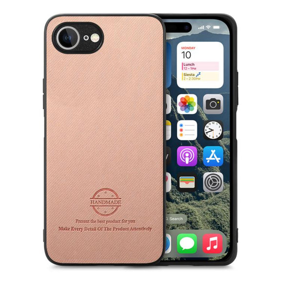 For iPhone 16e Twill Fabric Leather Skin Back Phone Case(Pink)