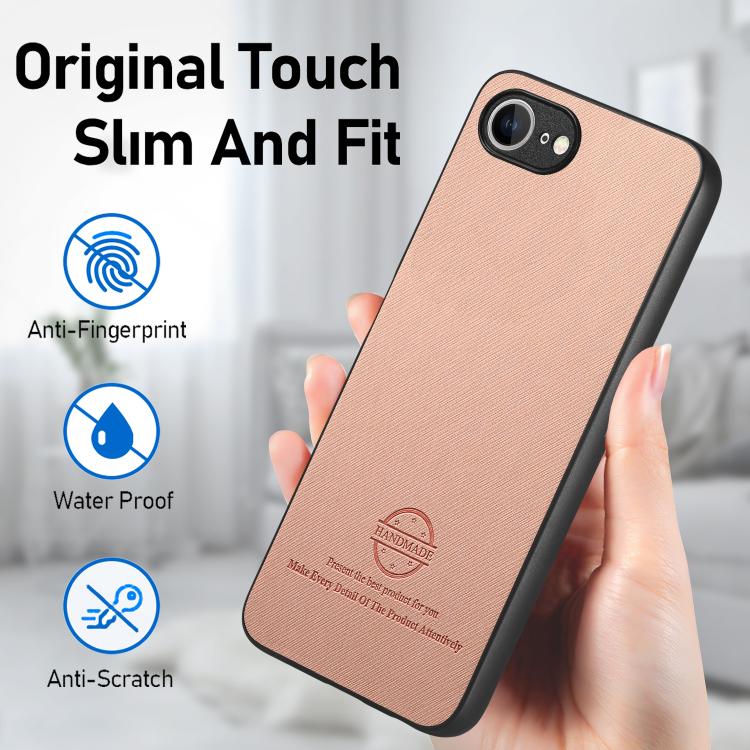 For iPhone 16e Twill Fabric Leather Skin Back Phone Case(Pink)