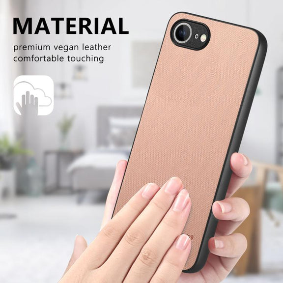 For iPhone 16e Twill Fabric Leather Skin Back Phone Case(Pink)