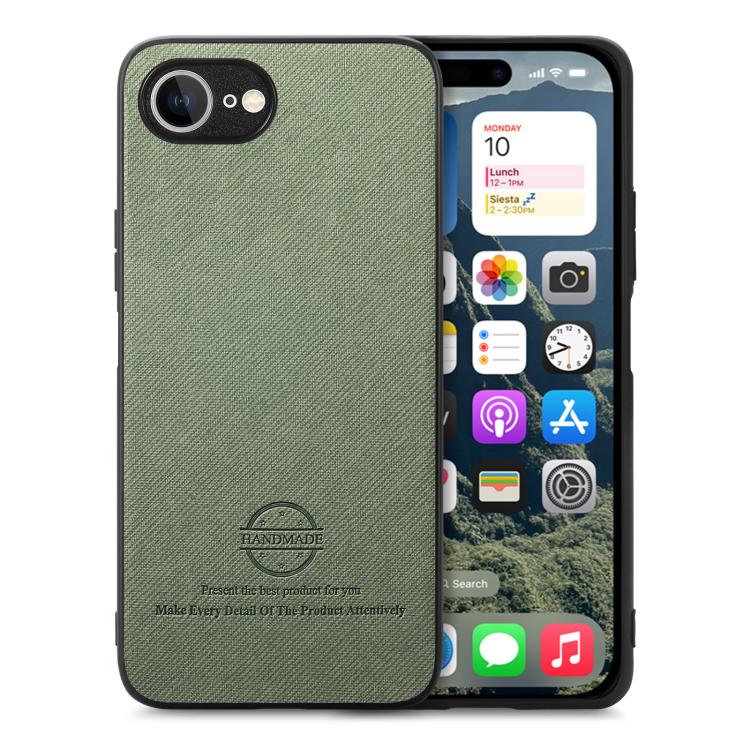 For iPhone 16e Twill Fabric Leather Skin Back Phone Case(Green)