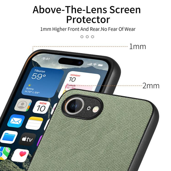 For iPhone 16e Twill Fabric Leather Skin Back Phone Case(Green)
