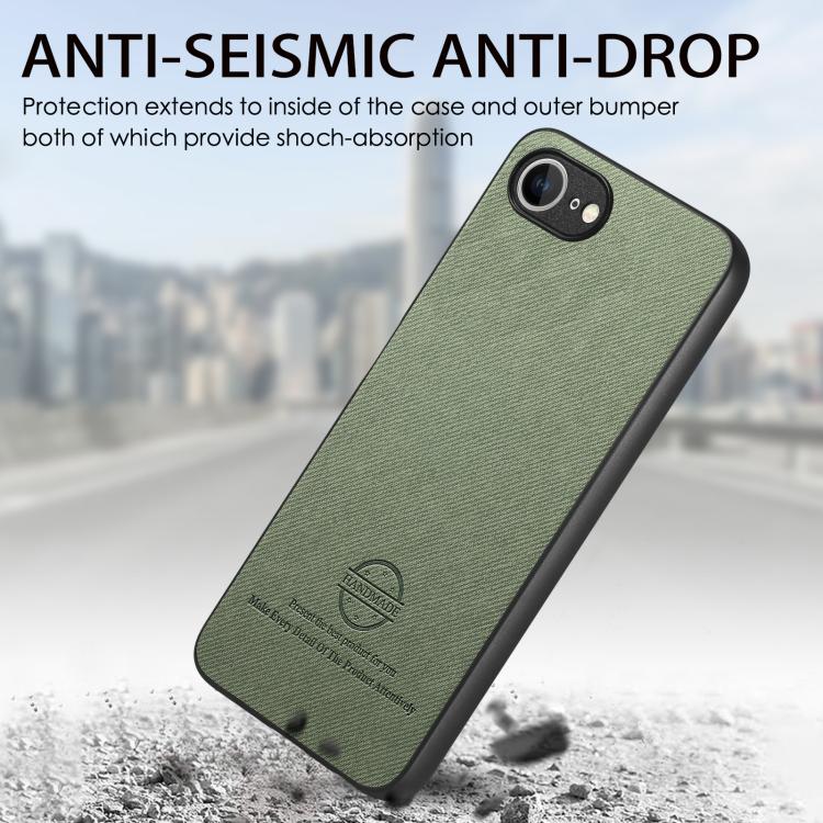 For iPhone 16e Twill Fabric Leather Skin Back Phone Case(Green)
