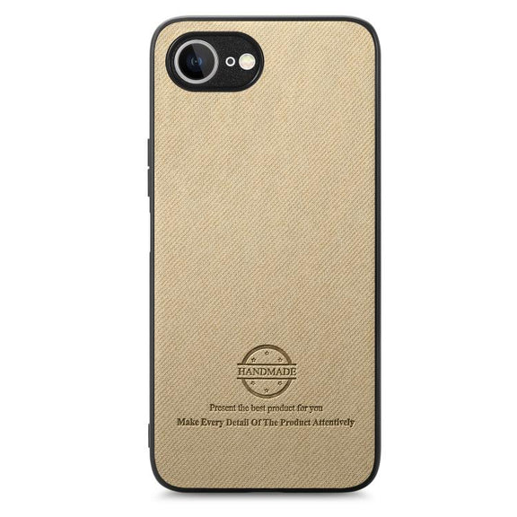For iPhone 16e Twill Fabric Leather Skin Back Phone Case(Khaki)