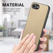 For iPhone 16e Twill Fabric Leather Skin Back Phone Case(Khaki)