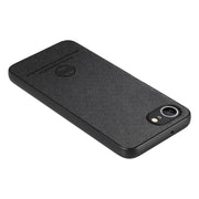 For iPhone 16e Twill Fabric Leather Skin Back Phone Case(Black)
