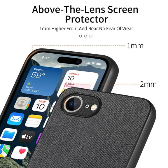 For iPhone 16e Twill Fabric Leather Skin Back Phone Case(Black)