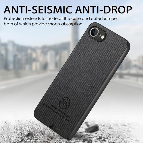 For iPhone 16e Twill Fabric Leather Skin Back Phone Case(Black)