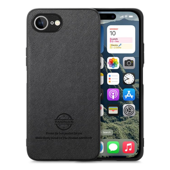 For iPhone 16e Twill Fabric Leather Skin Back Phone Case(Black)