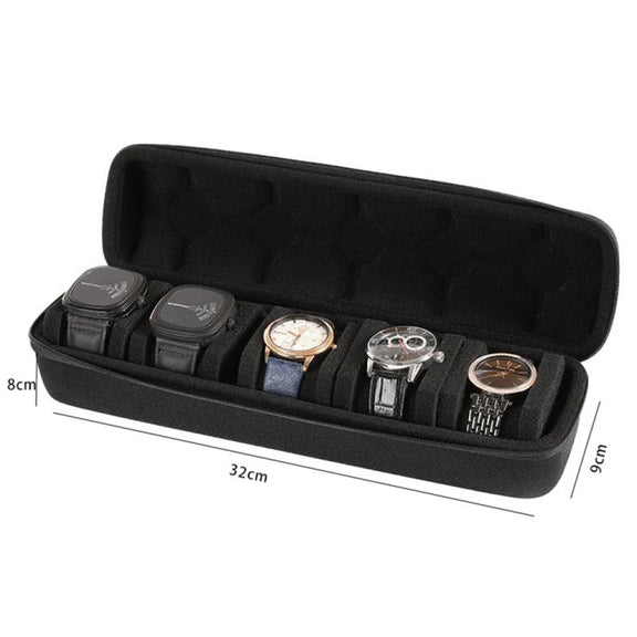 Portable 5 Watch Position Zipper Display Storage Box Hard Case