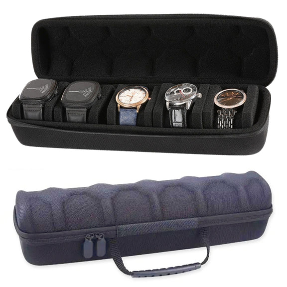 Portable 5 Watch Position Zipper Display Storage Box Hard Case