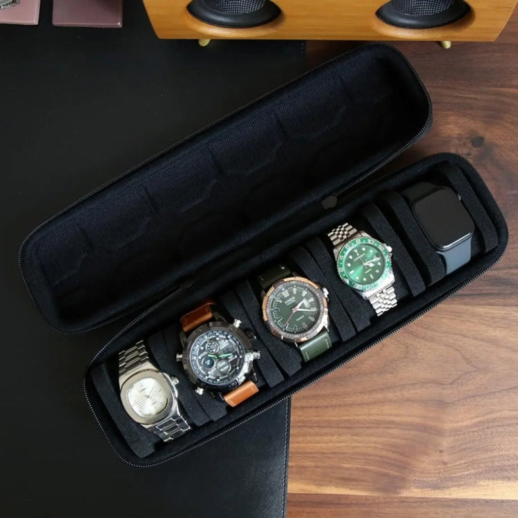 Portable 5 Watch Position Zipper Display Storage Box Hard Case
