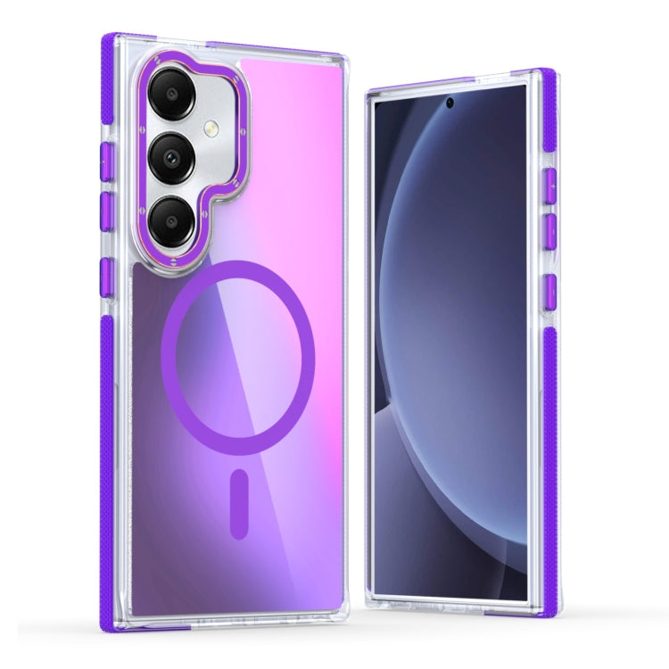 For Samsung Galaxy S25 5G Dual-Color Gradient Discolor MagSafe Phone Case(Purple)