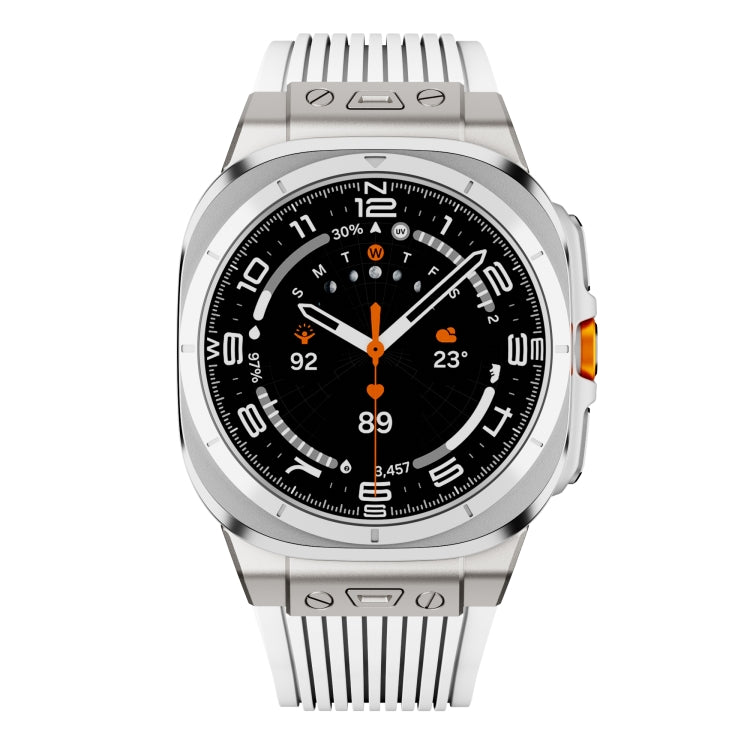 For Samsung Galaxy Watch Ultra 47mm / Ultra 2025 Titanium Connector Silver Buckle Silicone Watch Band(White)