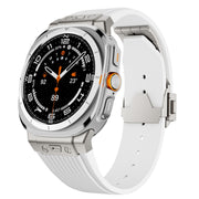 For Samsung Galaxy Watch Ultra 47mm / Ultra 2025 Titanium Connector Silver Buckle Silicone Watch Band(White)