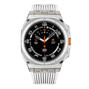 For Samsung Galaxy Watch Ultra 47mm / Ultra 2025 Titanium Connector Silver Buckle Silicone Watch Band(White)